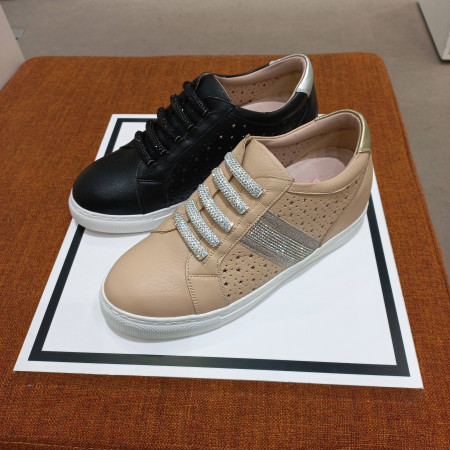 여성 양가죽 큐빅 등장식 밴딩 5센치  키높이 슬립온 PFBSHZ561