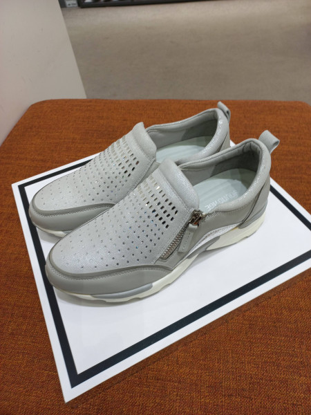 여성 반짝이 슬립온 4센치 화이트 그레이콤비