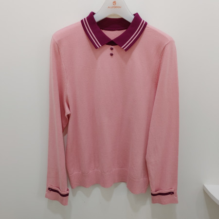 [행복한백화점][올포유]봄  여성 카라배색  포인트 스웨터(핑크,블랙) ALSPO--1211