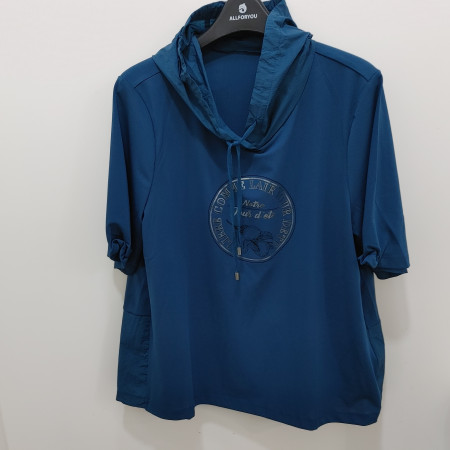 [행복한백화점][올포유]여름 여성 호일 프린트 후드 티셔츠(청록,화이트) ALTRO--4331