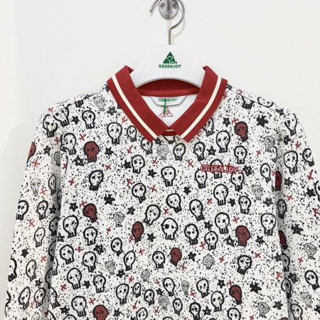 [행복한백화점][그린조이] 시보리 포인트 넥 카라 프린트 긴팔 티셔츠 여성 CF18KP01W