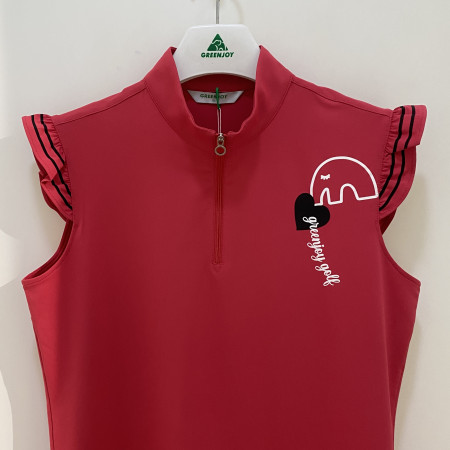 [행복한백화점][그린조이] 하이넥 반집업 프릴소매 슬리브리스 티셔츠 핑크 여성 GP22KN21W