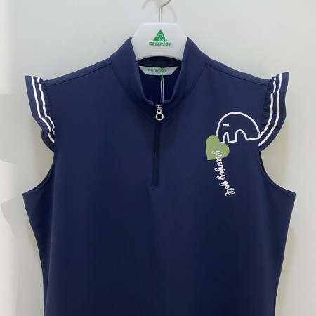 [행복한백화점][그린조이] 하이넥 반집업 프릴소매 슬리브리스 티셔츠 네이비 여성 GP22KN21W