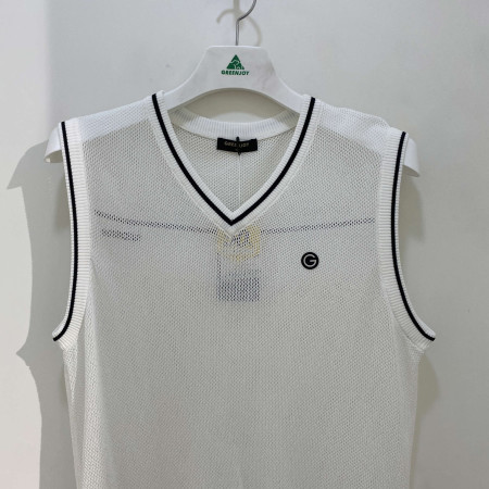 [행복한백화점][그린조이] 라인 포인트 브이넥 니트 조끼 화이트 남성 GP22SV61M