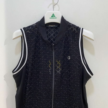 [행복한백화점][그린조이] 메탈사 시스루 패턴 포인트 풀집업 조끼 블랙 여성 GP22KV62W