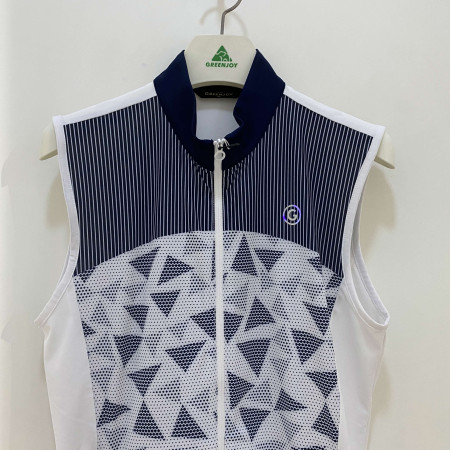 [행복한백화점][그린조이] 패턴 배색 캐주얼 하이넥 풀집업 조끼 화이트 여성 GP22KV51W