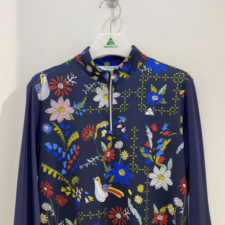 [행복한백화점][그린조이] 꽃 프린트 반집업 긴팔티셔츠 네이비 여성 GP22KL27W