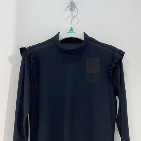 [행복한백화점][그린조이] 어깨 셔링 메쉬 반폴라 긴팔티셔츠 블랙 여성 GP22KL22W