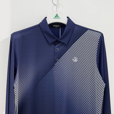 [행복한백화점][그린조이] 몸판 사선프린트 긴팔 카라 PK 티셔츠 네이비 남성 GP23KY52M