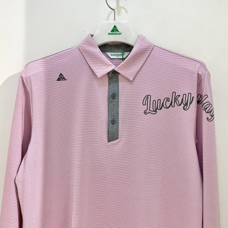 [행복한백화점][그린조이] 레터링 포인트 솔리드 긴팔 카라 PK 티셔츠 분홍 남성 GP23KY23M