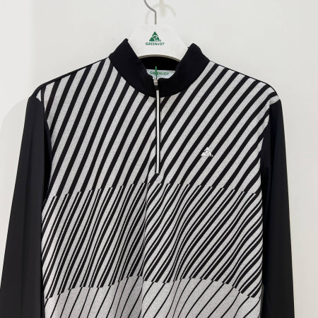 [행복한백화점][그린조이]  사선 배색 반목 반집업 긴팔 티셔츠 블랙 남성 GP23KL23M