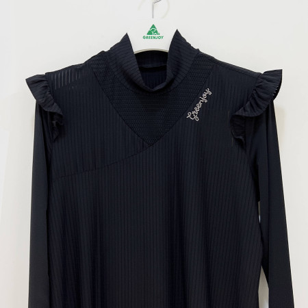 [행복한백화점][그린조이] 숄더 프릴 하프넥 긴팔 티셔츠 블랙 여성 GP23KL23W