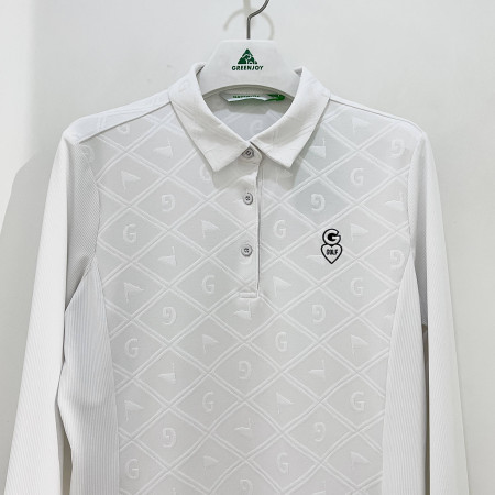 [행복한백화점][그린조이] 다이아 프린트 긴팔 카라 PK 티셔츠 화이트 여성 GP23KY11W