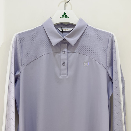 [행복한백화점][그린조이] 타공 배색 소매 라인배색 긴팔 카라 티셔츠 연보라 여성 GP23KY51W