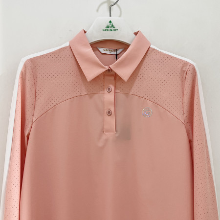 [행복한백화점][그린조이] 타공 배색 소매 라인배색 긴팔 카라 티셔츠 연분홍 여성 GP23KY51W