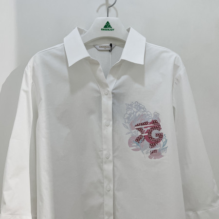 [행복한백화점][그린조이] 플라워프린트 솔리드 셔츠 화이트 여성 GP23WS85W