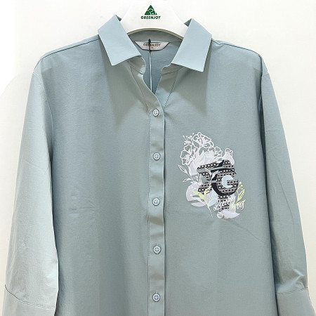 [행복한백화점][그린조이] 플라워프린트 솔리드 셔츠 애플민트 여성 GP23WS85W