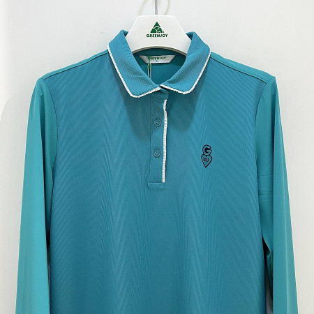 [행복한백화점][그린조이] 카라 플리츠장식 솔리드 긴팔 PK 티셔츠 민트 여성 GP23KY25W