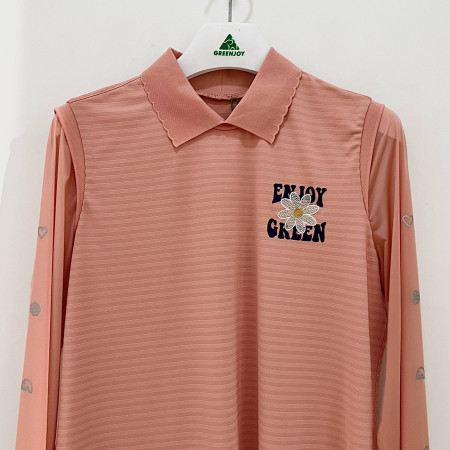 [행복한백화점][그린조이] 소매배색 솔리드 긴팔 카라 PK 기능성 티셔츠 살몬 여성 GP23KY26W