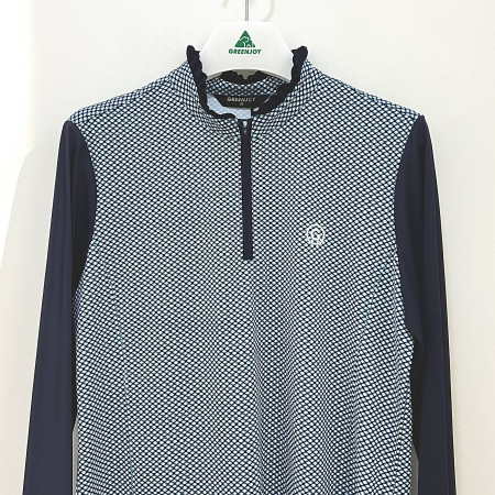 [행복한백화점][그린조이] 프린트 배색 셔링넥 하프집업 긴팔 티셔츠 네이비 여성 GP23KL53W