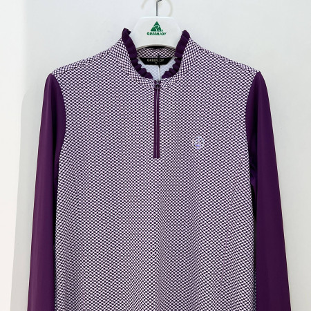 [행복한백화점][그린조이] 프린트 배색 셔링넥 하프집업 긴팔 티셔츠 보라 여성 GP23KL53W