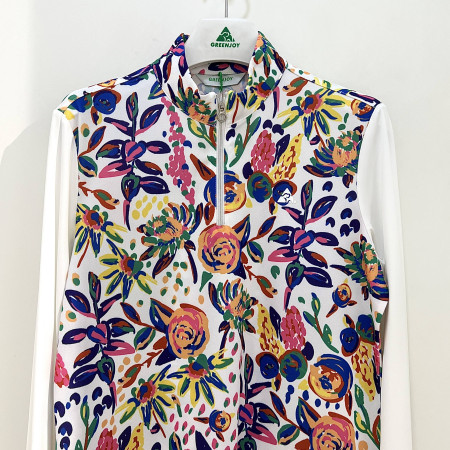 [행복한백화점][그린조이] 플라워 프린트 하프집업 티셔츠 화이트 여성 GP23KL21W