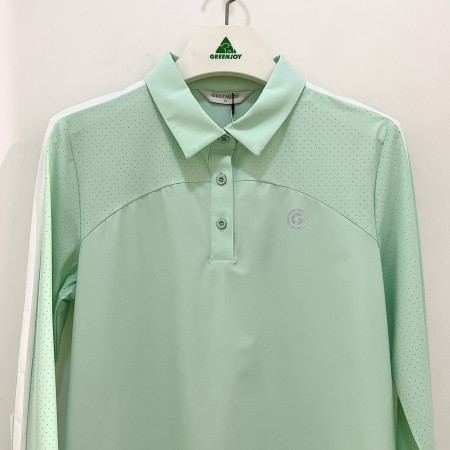 [행복한백화점][그린조이] 타공 배색 소매 라인배색 긴팔 카라 티셔츠 애플민트 여성 GP23KY51W