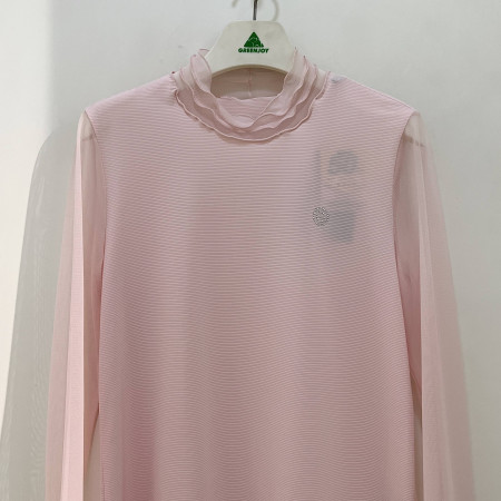 [행복한백화점][그린조이] 셔링 에리 메쉬 반폴라 긴팔 티셔츠 연분홍 여성 GP23KL61W