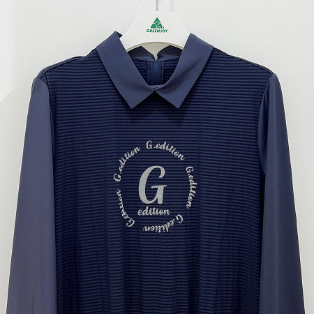 [행복한백화점][그린조이] 메쉬 스트라이프 배색 긴팔 카라 PK 티셔츠 네이비 여성 GP23KY53W