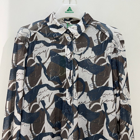 [행복한백화점][그린조이] 여성 레터링 프린트 5버튼 PK 티셔츠 틸블루 여성 GP23KY24W