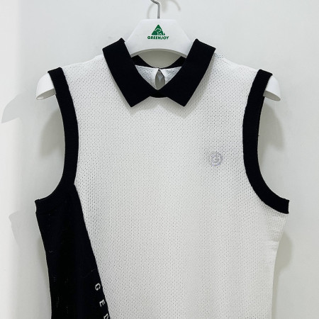 [행복한백화점][그린조이] 사선 배색 카라 베스트 화이트 여성 조끼 GP23SV61W