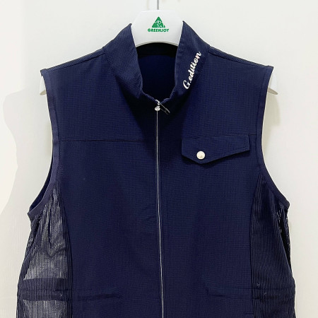 [행복한백화점][그린조이] 솔리드 메쉬 패치 집업 베스트 네이비 여성 조끼 GP23WV03W