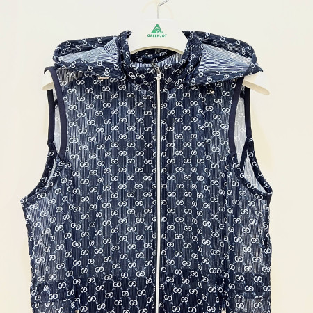 [행복한백화점][그린조이] 로고 프린트 메쉬 후드 집업 베스트 네이비 여성 조끼 GP23WV02W