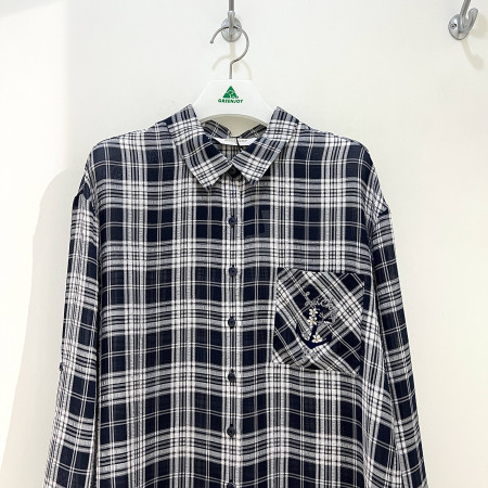 [행복한백화점][그린조이] 체크 롤업 롱기장 셔츠 네이비 여성 남방 GP23WS87W