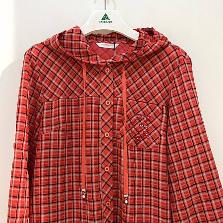 [행복한백화점][그린조이] 체크 후드 캐주얼 셔츠 오렌지 여성 GP23WS81W