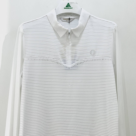 [행복한백화점][그린조이] 소매 메쉬배색 긴팔 카라 반지퍼 티셔츠 화이트 여성 GP22KY61W