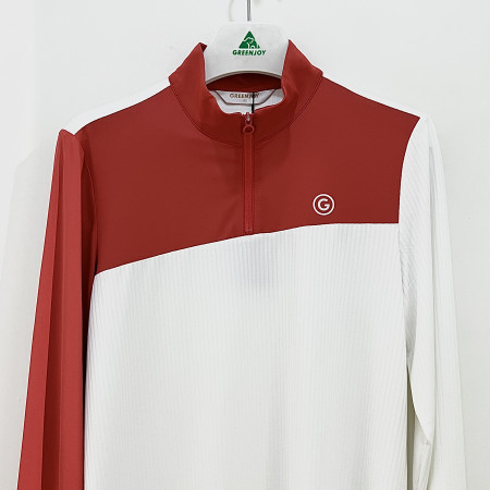 [행복한백화점][그린조이] 사선 배색 반지퍼 긴팔 티셔츠 레드 여성 GP22KL71W