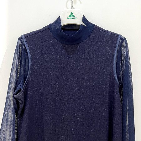 [행복한백화점][그린조이] 쉬폰 배색 반폴라 긴팔 티셔츠 네이비 여성 GP22KL23W