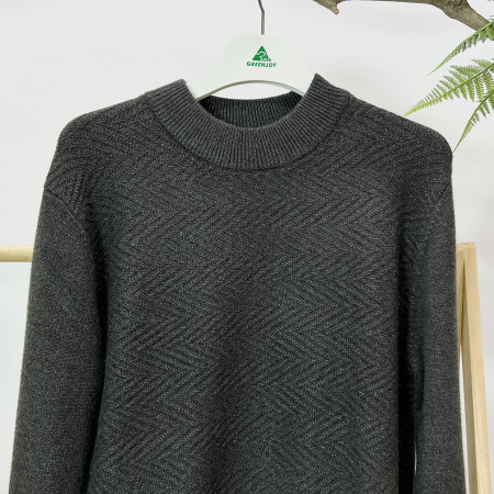 [행복한백화점][그린조이] 헤링본패턴 배색 라운드 니트 차콜 남성 스웨터 GF23SL21M