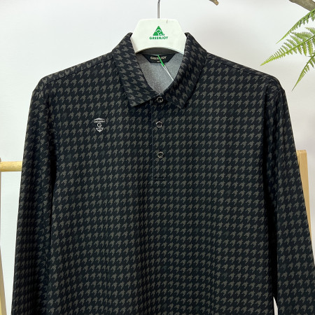 [행복한백화점][그린조이] 지도리 체크프린트 긴팔 카라 티셔츠 블랙 남성 GF23KY26M