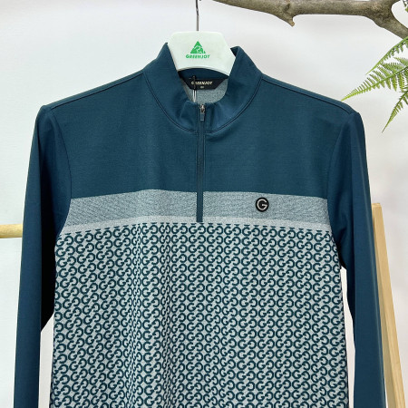 [행복한백화점][그린조이] 보더 배색 G로고패턴 반목 긴팔 반지퍼 티셔츠 틸블루 남성 GF23KL51M