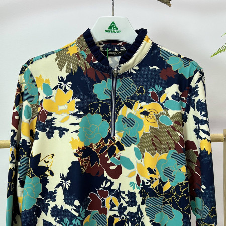 [행복한백화점][그린조이] 플라워프린트 반지퍼 티셔츠 네이비 여성 GF23KL23W