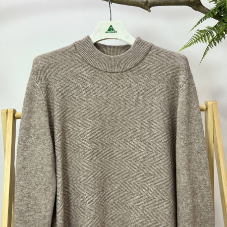 [행복한백화점][그린조이] 헤링본패턴 배색 라운드 니트 베이지 남성 스웨터 GF23SL21M