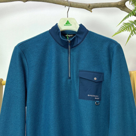 [행복한백화점][그린조이] 우븐포켓 솔리드 하프넥 반집업 맨투맨 티셔츠 청록 남성 GF23KL25M