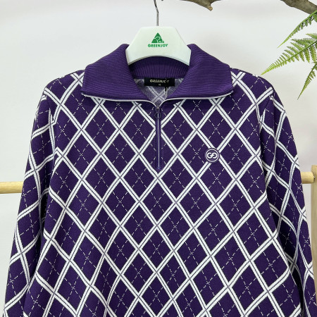 [행복한백화점][그린조이] 아가일패턴 반집업 니트 보라 여성 스웨터 GF23SL54W