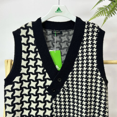 [행복한백화점][그린조이] 체크 브이 더블 니트 베스트 블랙 여성 GF23SV11W