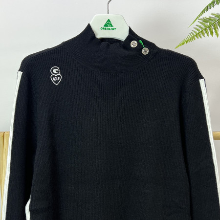 [행복한백화점][그린조이] 소매 라인 배색 반목 골지 니트 티셔츠 블랙 여성 GF23SL11W