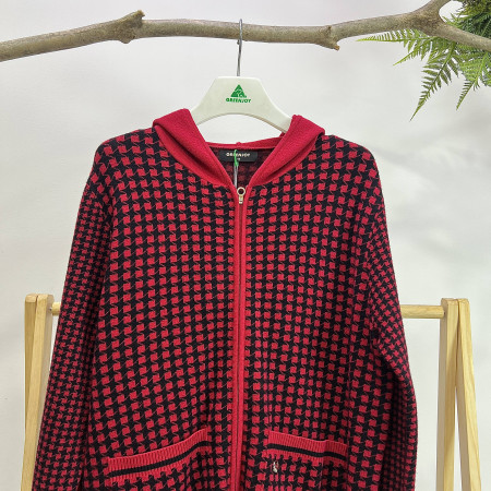 [행복한백화점][그린조이] 체크 후드 집업 니트 가디건 마젠타 여성 GF23SG81W