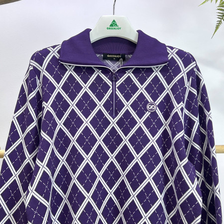 [행복한백화점][그린조이] 아가일 체크 반집업 니트 보라 여성 스웨터 GF23SL54W