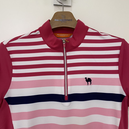 팜스프링스 반집업 스트라이프 반팔 티셔츠 핑크 여성 STZL192242